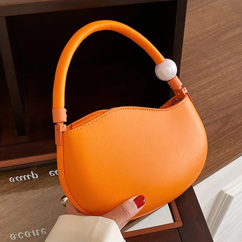 2023 Designer Women Half Moon Axillary Bags PU Leather Blue Green Orange Crossbody Bags Ladies Shoulder Bags Evening Handbags