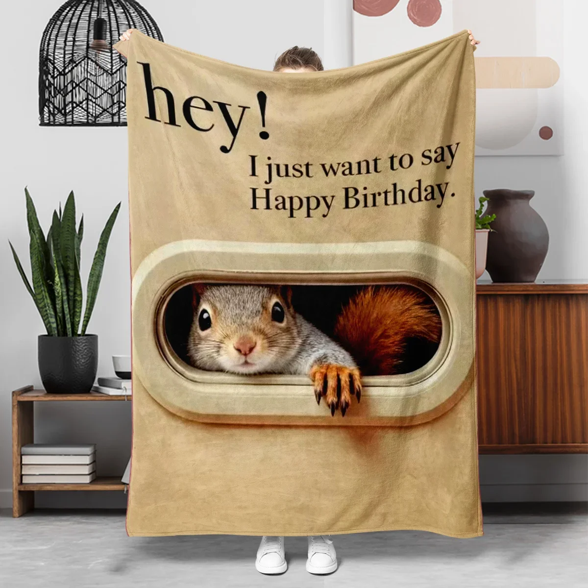 Cute Bunny Greeting Blanket Throw Cozy Birthday Gift for Pet Lovers Nursery Decor 150x230cm