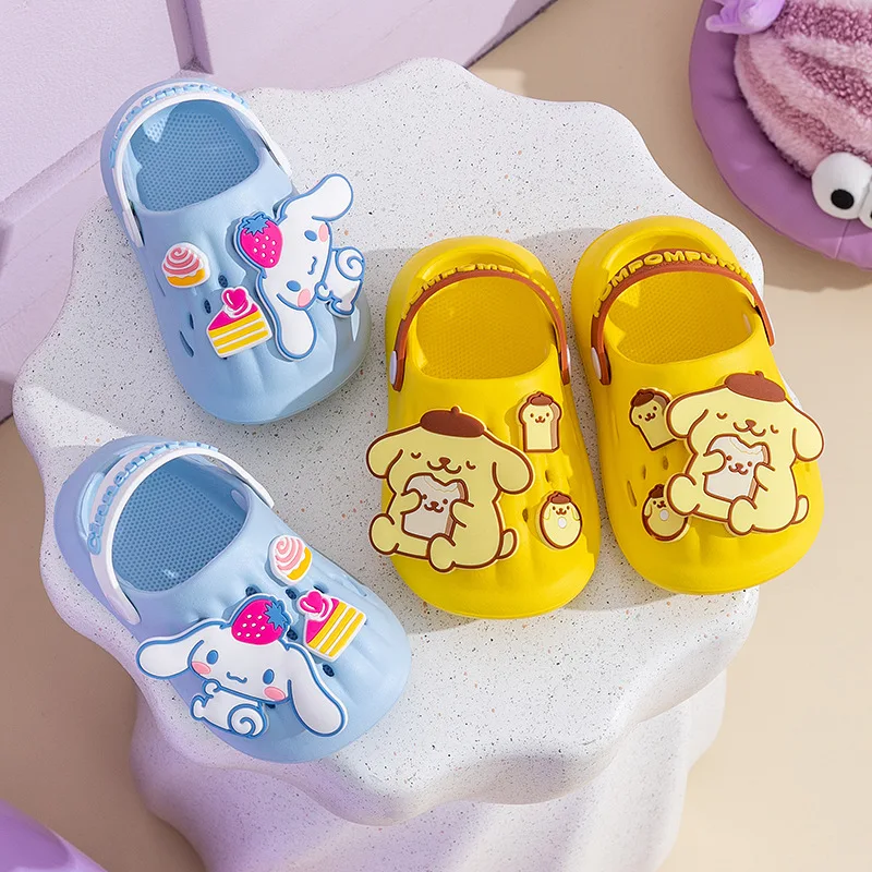 2024 Sanrio Kawaii Kids Slippers Hello Kitty Y2k Anime Kuromi Cinnamoroll Hole Hole Shoes Cartoon Anti-Slip Slippers Girls Gifts