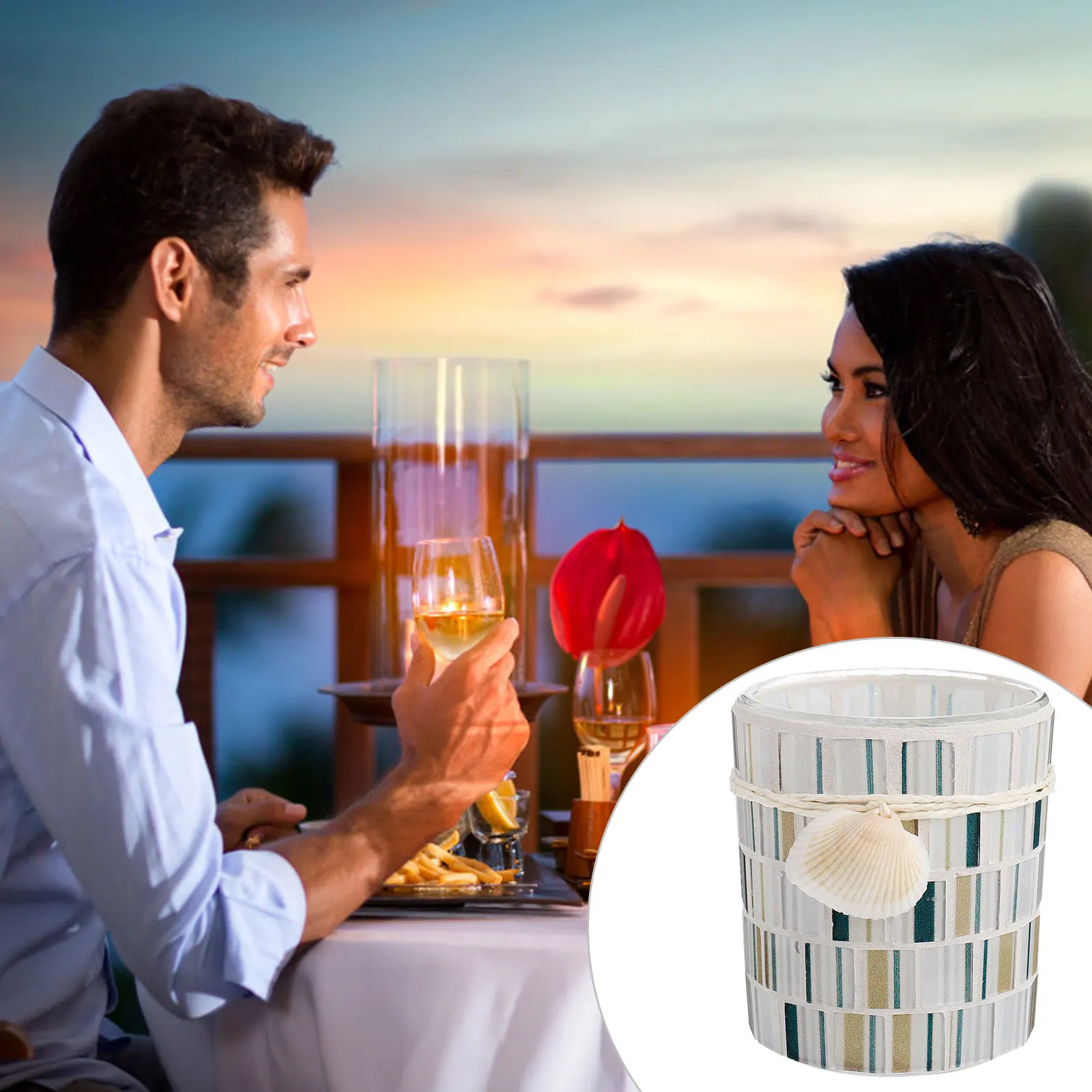 

1Pcs Shell Glass Candlestick Mediterranean Chic Style Holder Cup for Aromatherapy Succulent Flowerpot