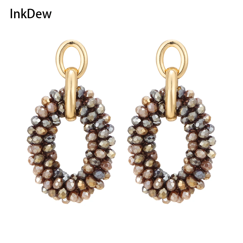 INKDEW Oval Drop Earrings Chain Ear Handmade Crystal Beads Earrings For Women Jewelry Big Long Earrings Fashion Jewelry EA070