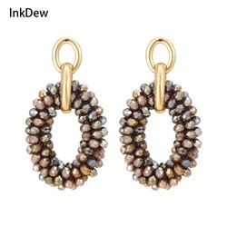 INKDEW-Boucles d'oreilles pendantes ovales JOEar pour femmes, bijoux en perles de cristal faites à la main, grandes et longues, à la mode, EA070