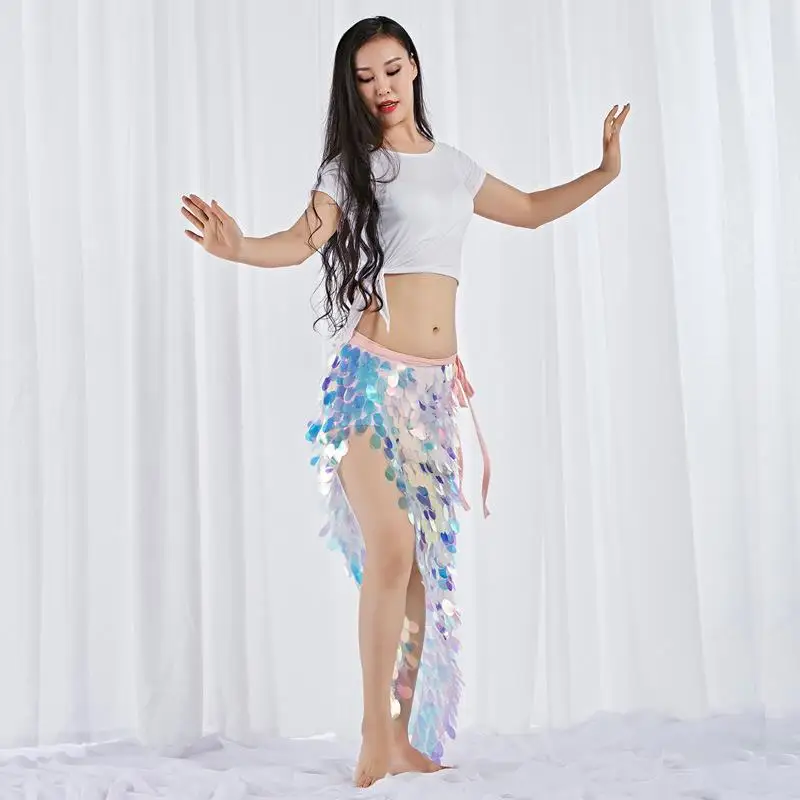 

iny Sequin Belly Dance Costume Fi Tail Waist Chain Hip Wrap Mermaid Sle Women's Traditional Ethnic Stage Performance Dr