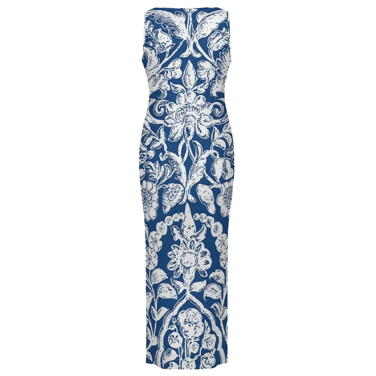 Antique Floral Dress Sleeveless Blue And White Casual Y2k Maxi Dresses Elegant Bodycon Dress Women Design Oversized Clothes
