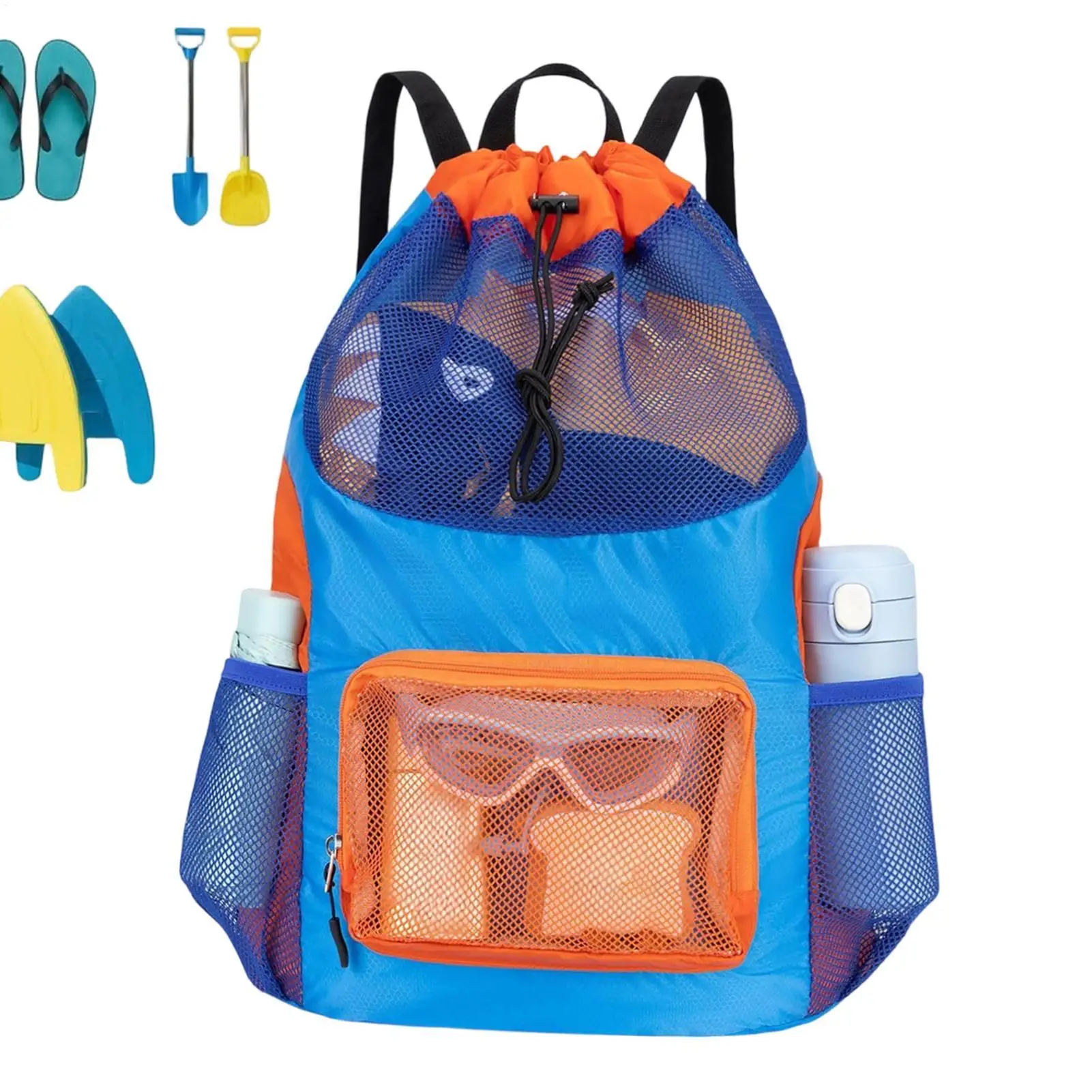Large Mesh Beach Bag Drawstring Multi-Pocket Quick Dry Large Storage Beach Backpack Mesh Swim Bag For Outdoor Travel Pool Gym