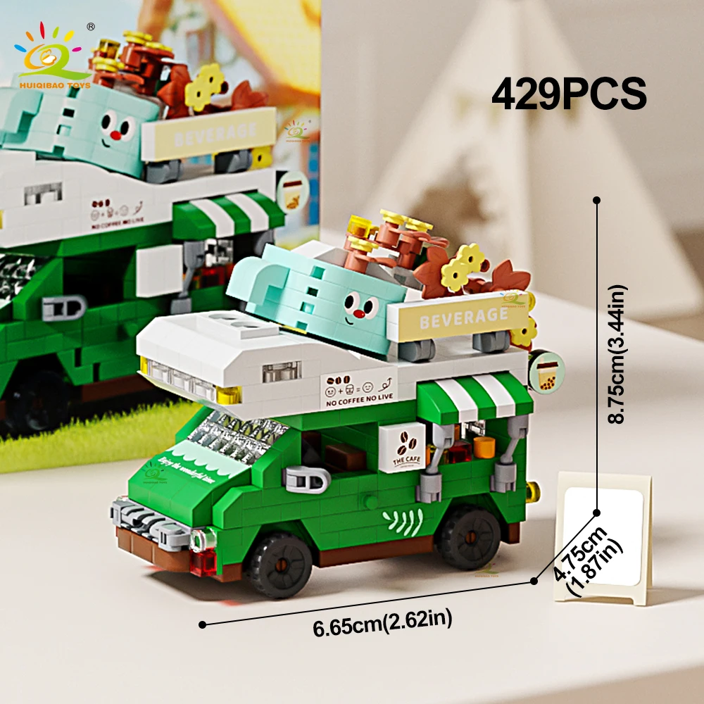 HUIQIBAO Straatvoedselwagen Model Micro Bouwblok MOC Bloemenwagen Bakstenen Set Schattig Ornament Decoratie Speelgoed voor Meisjes