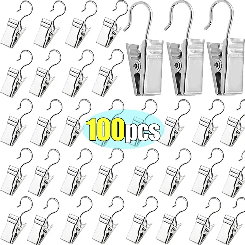 100/10PCS Stainless Steel Curtain Clips For Curtain Photos Decor Wire Holder For Hanging Photos Drapes Clip Clamp Replacement