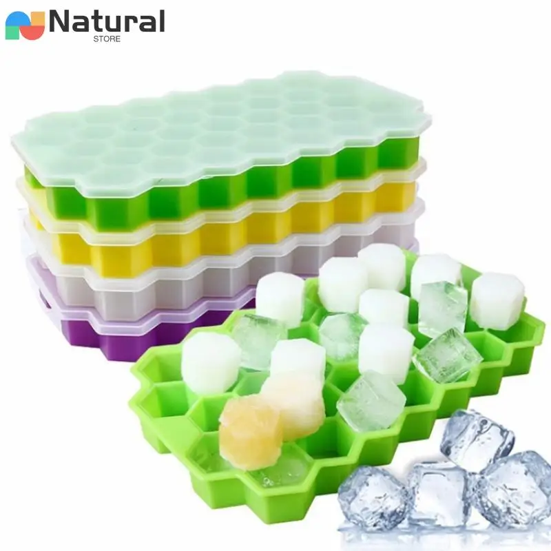 37 Grids Silicone Honeycomb Ice Cube Mold with Cover Ice Making Mould Silicone Homemade Food Supplement Box Ice Cube Molds