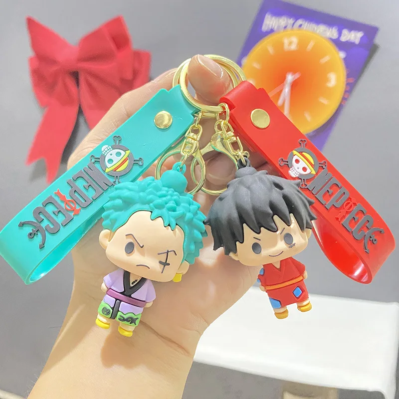 Cute One Piece Keychain Q Version Luffy Seven Wuhai Ace Kawaii New Solon Keychain Dragon Ball Trend Figures Men Women Pendant