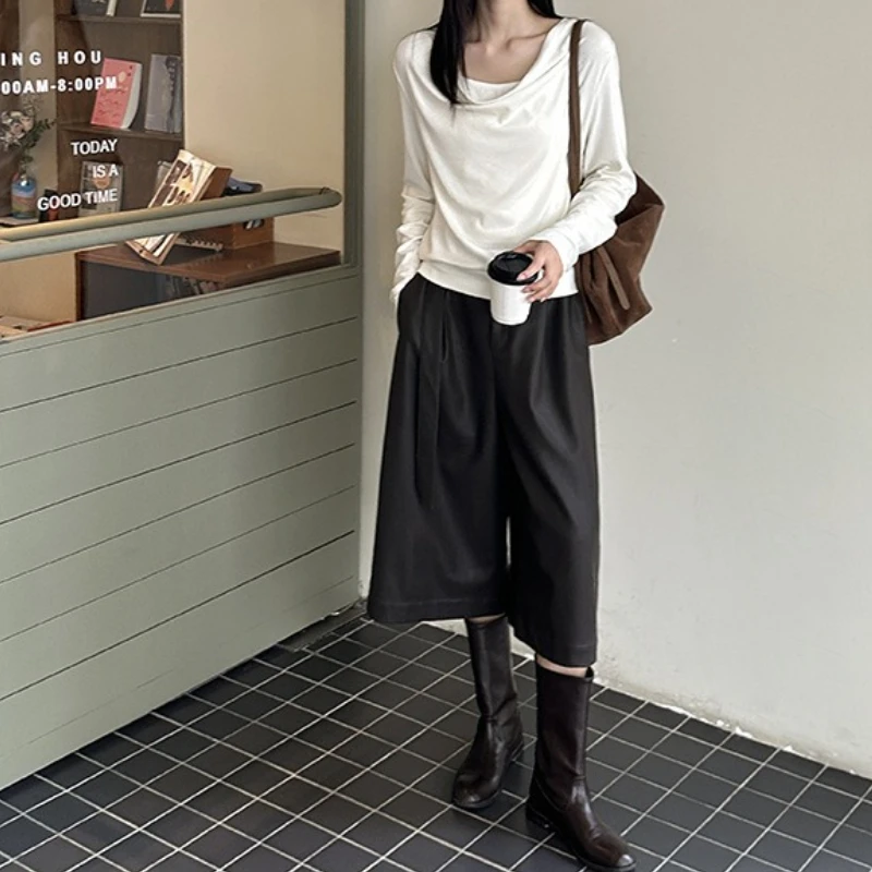 2025 Autumn New High-Waisted Slimming Versatile Leather Pants Women's High-End Slimming Loose Wide-leg Pants Pants