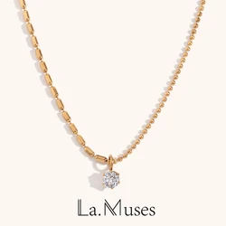 La. Muses Asymmetric Rice Bead Round Bead Chain Cubic Zirconia Pendant Stainless steel Women's Necklace High-end Jewelry Gift