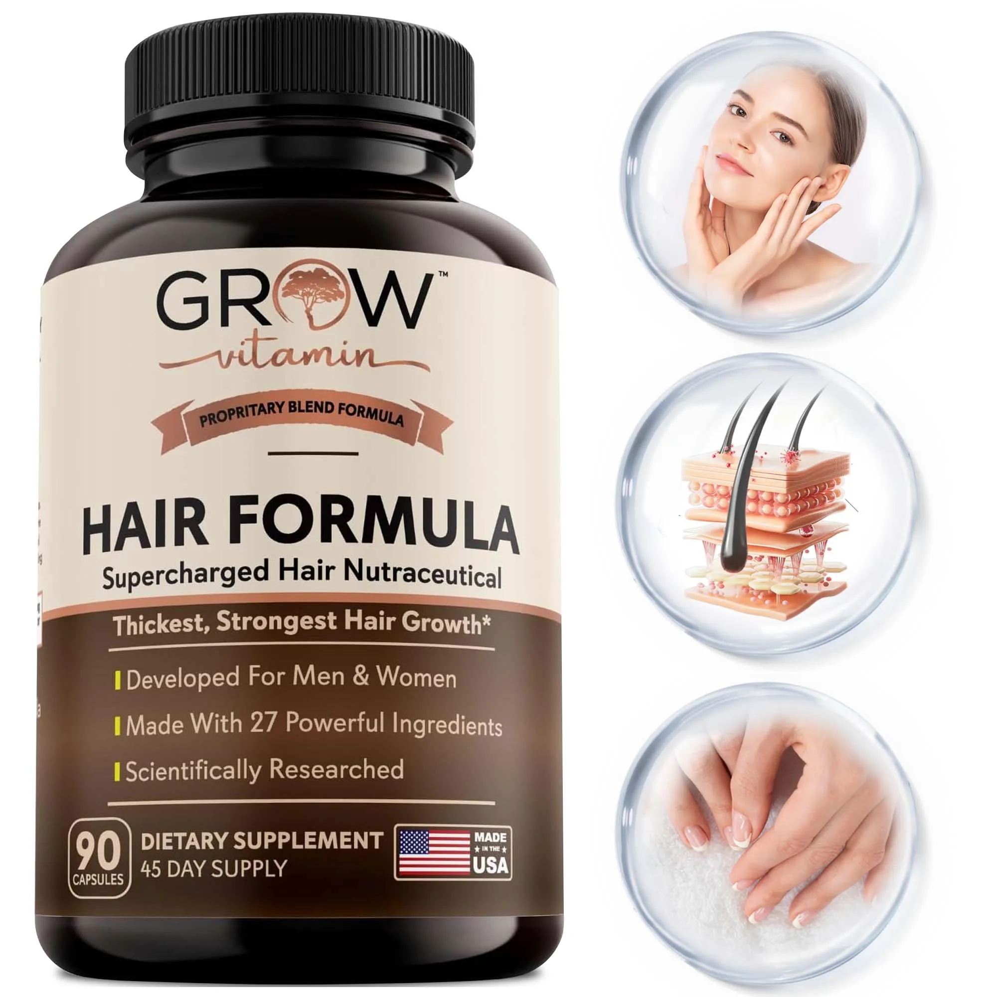 

Формула для волос — помогает истонченными волосами и способствует новому росту волос для длинших, сильных и густых волос, не GMO.