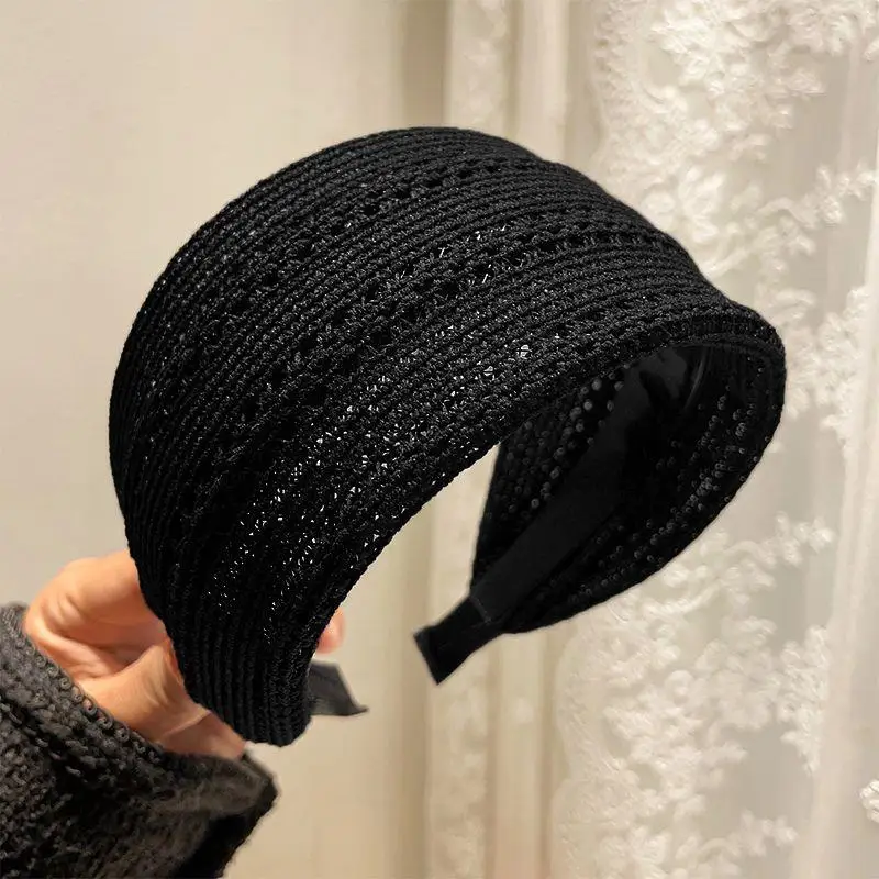 

Elegant Wide Black Cloth Headband Autumn Winter Handmade Women's Fashionable Hair Accessories White Hood Clip Stylish