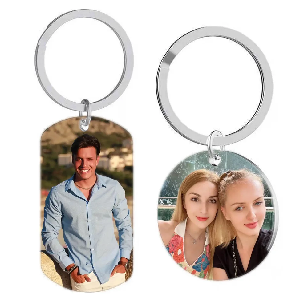 Akizoom Personalized Custom Picture Keychain Stainless Steel Engrave Name Photo Logo Round Keyring for Woman Man Birthday Gift