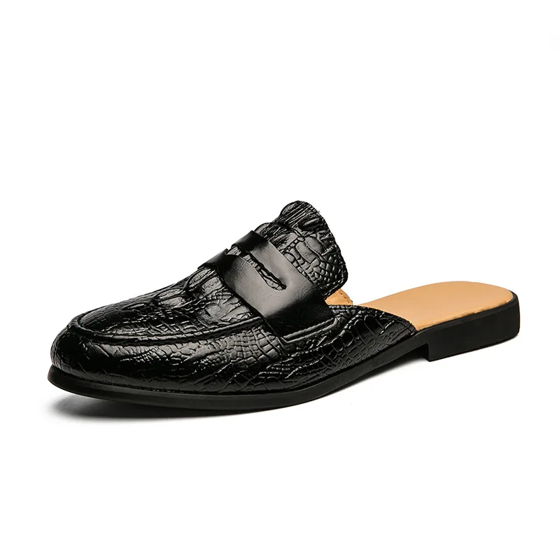 2026 New Men Half Slippers Loafers Male Casual Alligator Pattern Patent Leather Mules Moccasins Breathable Slip On Driving Shoes