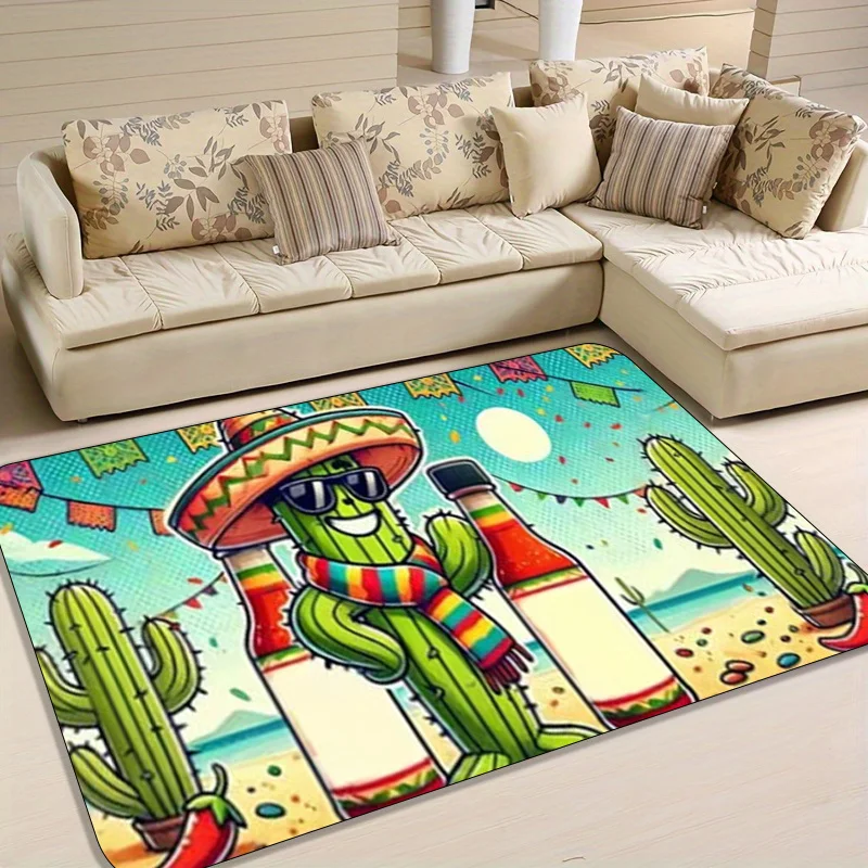 Desert Fiesta Rug – Cactus with Sunglasses & Beer, Vibrant Mexican-Themed Mat for Living Room  doormat