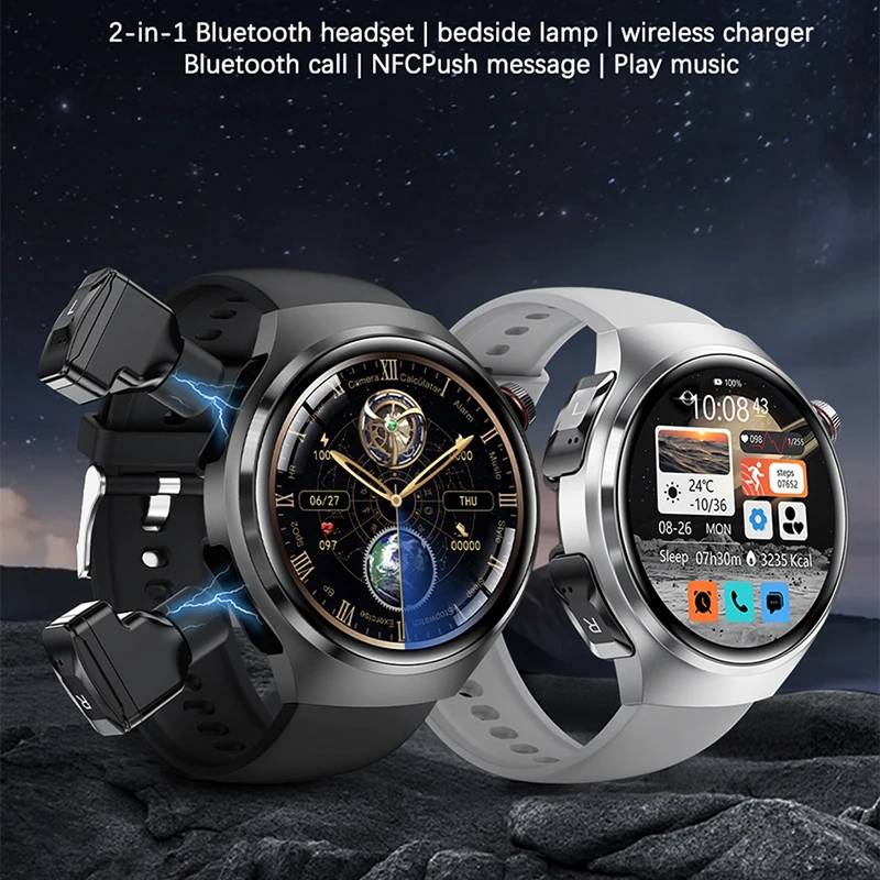 Baru untuk Jam Tangan Pintar Gaya Huawei dengan TWS Earphone Bluetooth Amoled Denyut Jantung 100 + Jam Tangan Mode Olahraga Jam Tangan Pintar GPS NFC