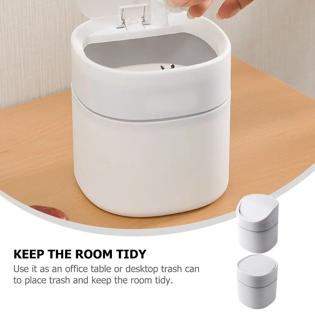 

2Pcs Mini Desktop Trash Can Wastebasket 200ml White Lid Kitchen Home Office Use Plastic Odorless Sturdy Garbage Bin