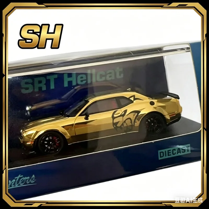 

Stance Huntene SH1:64 Dodge Challenger Hellcat SRT Gold Alloy Car Model, Simulation Static Ornament, Adult Collectibles.