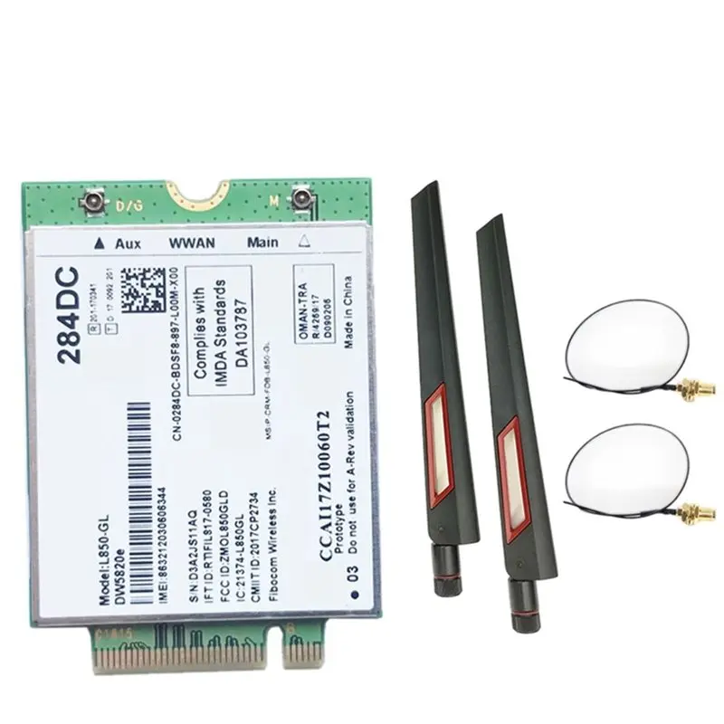 New Arrivals-For Dell Laptop 3500 5400 Compatible DW5820E L850-GL LTE 4G Card Module+ 2X10DB Antenna 0284DC 284DC