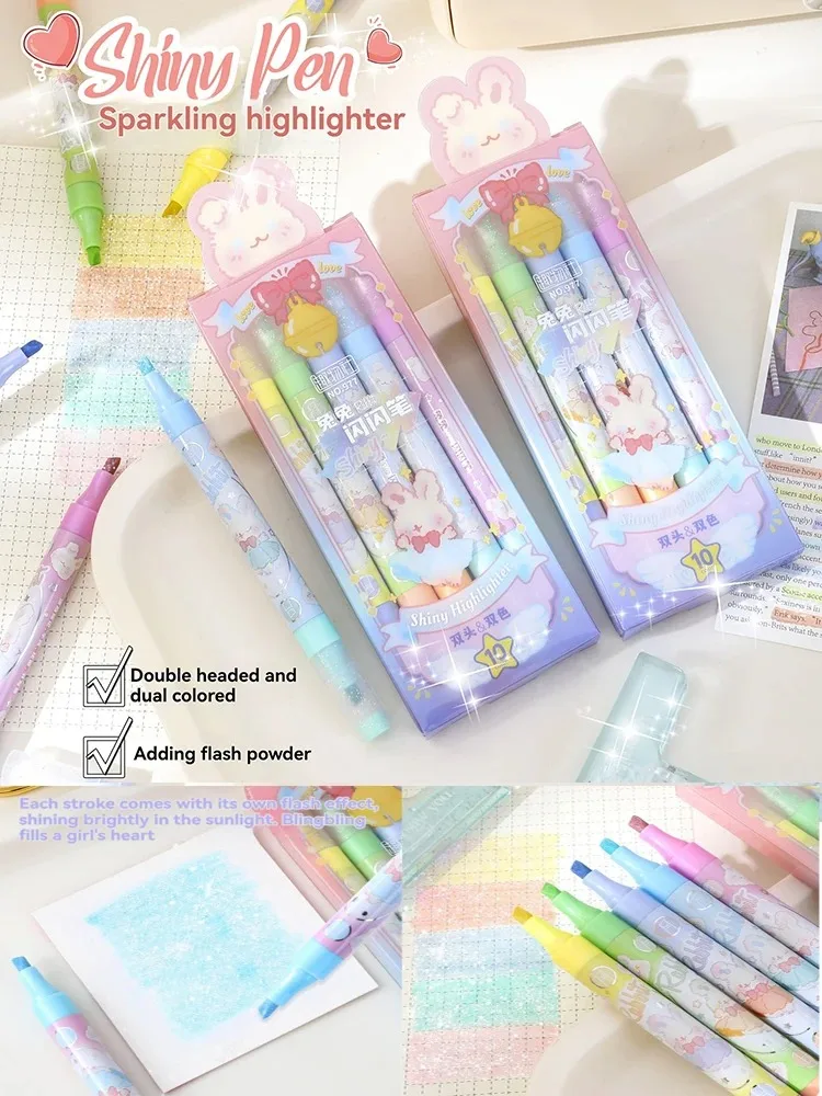 10 Farben ästhetische Stern Glitter Text marker glänzende Sammelalbum Gekritzel Stifte Notebook Highlight Marker Stift Kawaii Kinder Briefpapier – Detail 1