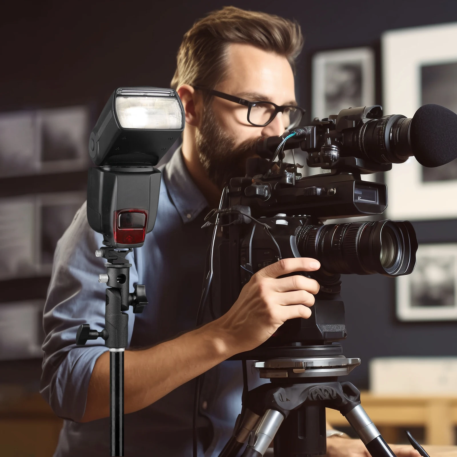 

Flash Bracket Holder 360 Degree Adjustable Clamp Light Stand Accessory Black Aluminum ABS Photography Equipment