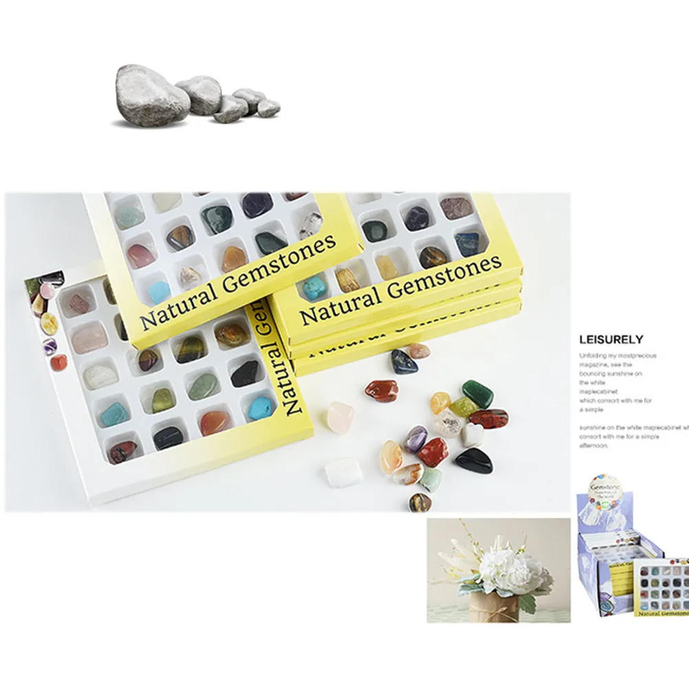 20Pcs Natural Stone Decor Set Creative Cute Shape Polished Rocks for Room Car Store Interior Decoration Gift Natural Ore Boxed