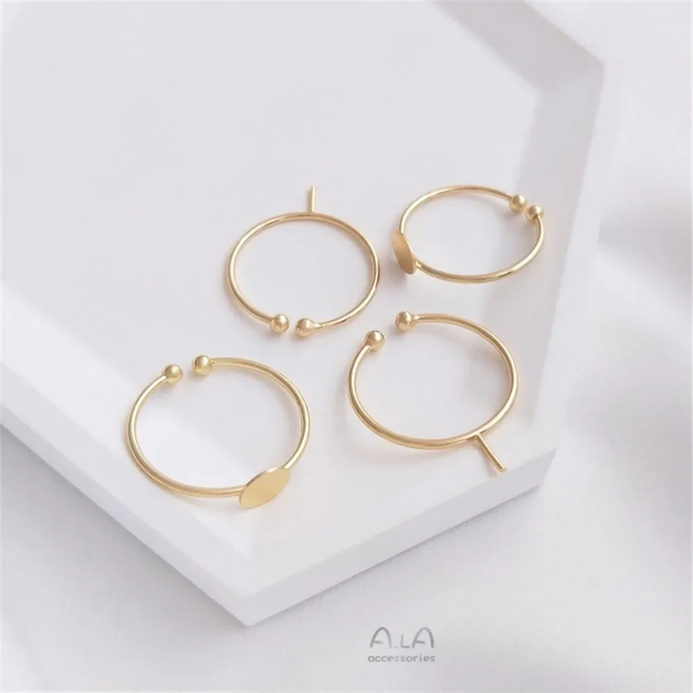 14K plated gold DIY hand pinto ring paste ring face half hole bead needle inlaid pearl opening ring accessories