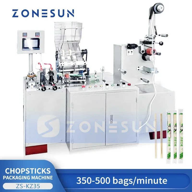 ZONESUN ZS-KZ35 Auto Horizontal Flow Wrapper High Speed Pillow Packing Machine For Chopsticks Spoon Fork Disposable Cutlery