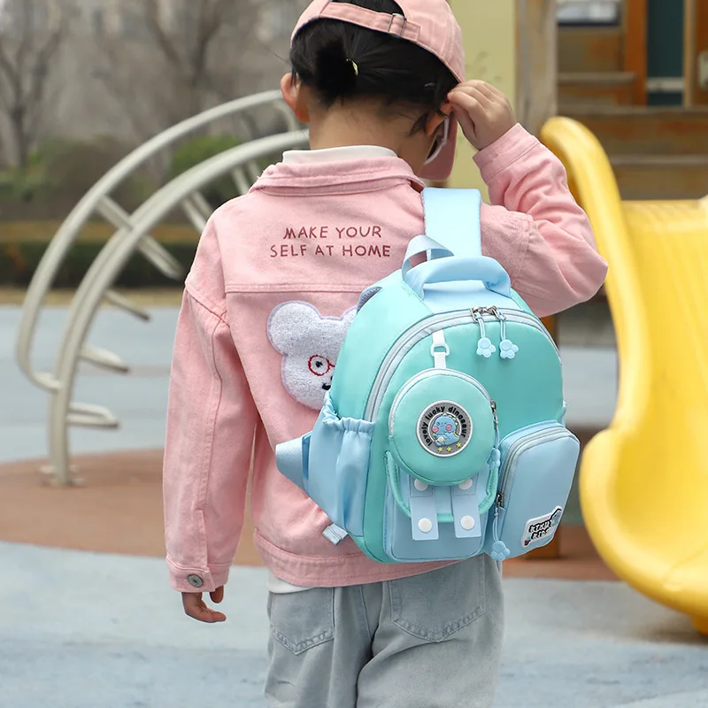 Korean Style Kids Preschool Backpack, Lightweight Color Block School Backpack with Spine Support
