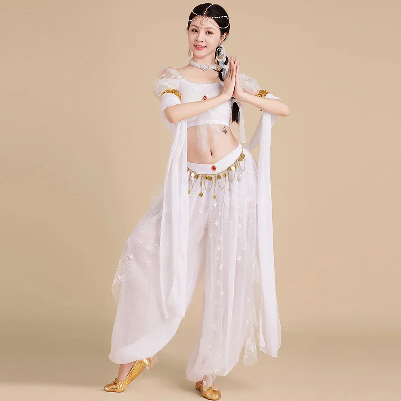 White Bollywood Jasmine Cosplay Festival Costume da principessa araba Costume arabo danza cristiana ricama abiti indiani per feste