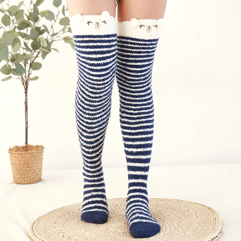 Japanische Mädchen-Tiermotiv-Kniestrümpfe Gestreifte Niedliche Kompressionsstrümpfe Herbst Winter Warme Socken Kawaii Gemütliche Lange Overknee-Strümpfe – Detail 3