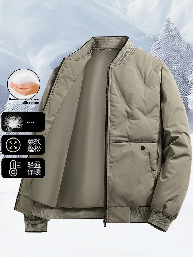 

Thiened Silk Cotton Winter Jaet for Men Baseball Collar Busin Casual Cotton Clothes Warm Cold Proof Men's Outerwear
