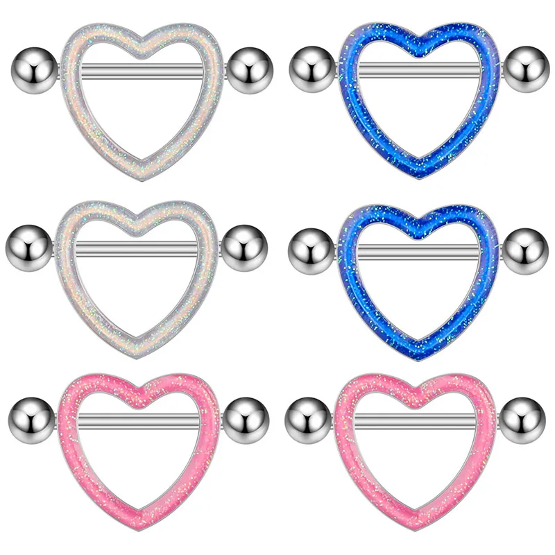 2pcs Heart Nipple Piercings Shield Barbell for Women Girls Sexy Bear Dangled Nipple Rings Steel Body Jewelry 316LSteel 2022