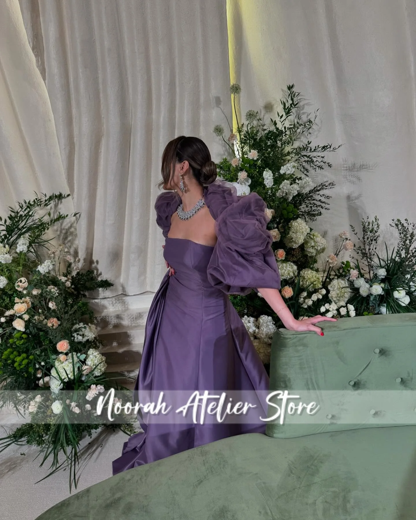 Vestidos de Noche morados sin tirantes de media manga para mujer, vestidos de noche de lujo 2025, vestido de fiesta largo con espalda descubierta y espalda descubierta de Dubái personalizado