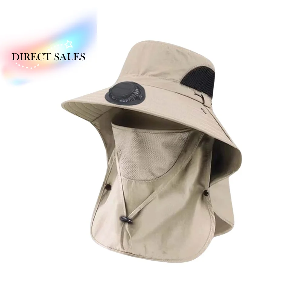 Portable Solar Rechargeable Fan Hat Long-lasting with Shawl Fishing Sun Shading Cap Adjustable with Face Cover for 3.7V/300mAh