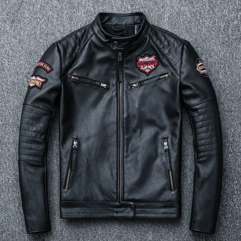 2025 New Black Embroidery Skull Motorcycle Leather Jackets Natural Cowhide Moto Jacket Biker Leather Coat Slim Clothing