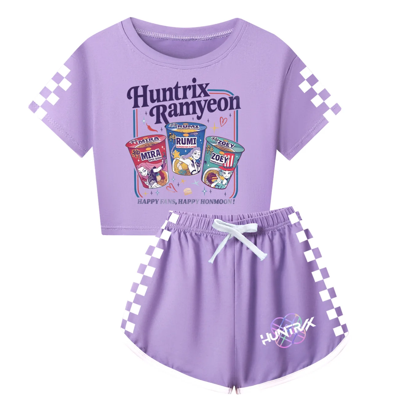 

Kids K-Pop Demon Hunters Costumes for Girls Short Sleeve T Shirt+Shorts Sportswear Anime Cartoon Mira Rumi Zoey Children Pajamas