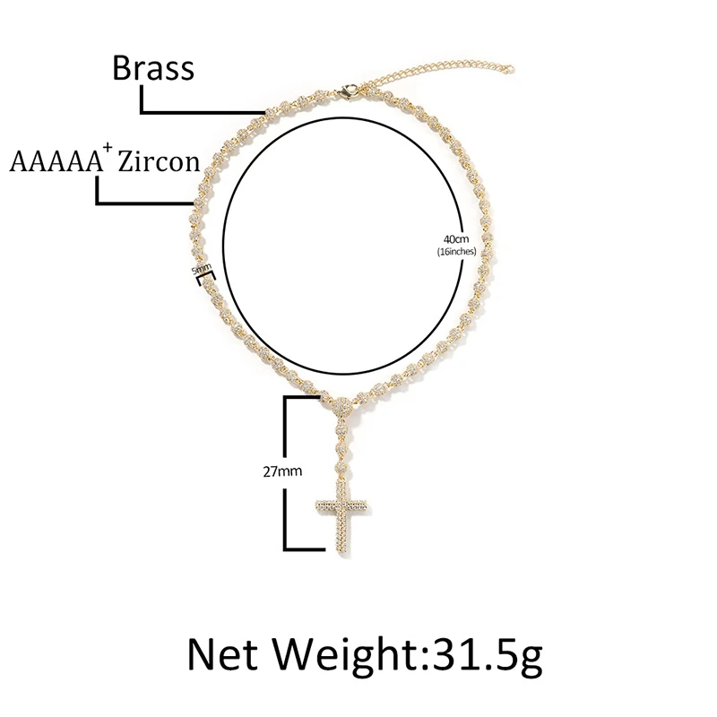 Hip Hop 5A+ CZ Stone Paved Bling Iced Out Beads Chain Cross Pendants Necklace for Men Women Unisex Rapper Jewelry Drop Shipping