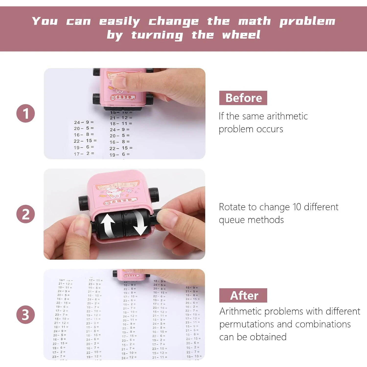 แสตมป์การสอนการหารแบบ2 in 1สแตมป์ดิจิทัลที่อยู่ใน100แสตมป์คณิตศาสตร์แบบม้วนสำหรับเด็กลูกกลิ้งสองหัว