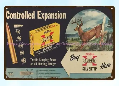 1953 controlled expansion Western Silvertip firearm ammo metal tin sign