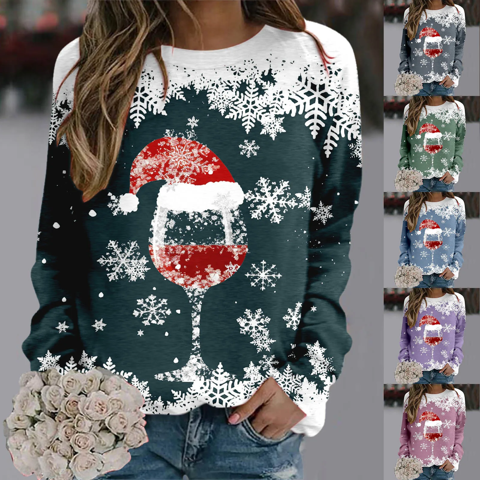 

Casual Christmas Sweaters For Women Teen Girls Long Sleeve Crewneck Sweatshirt Cute Reindeer Graphic Xmas Shirts Hoodie Athletic