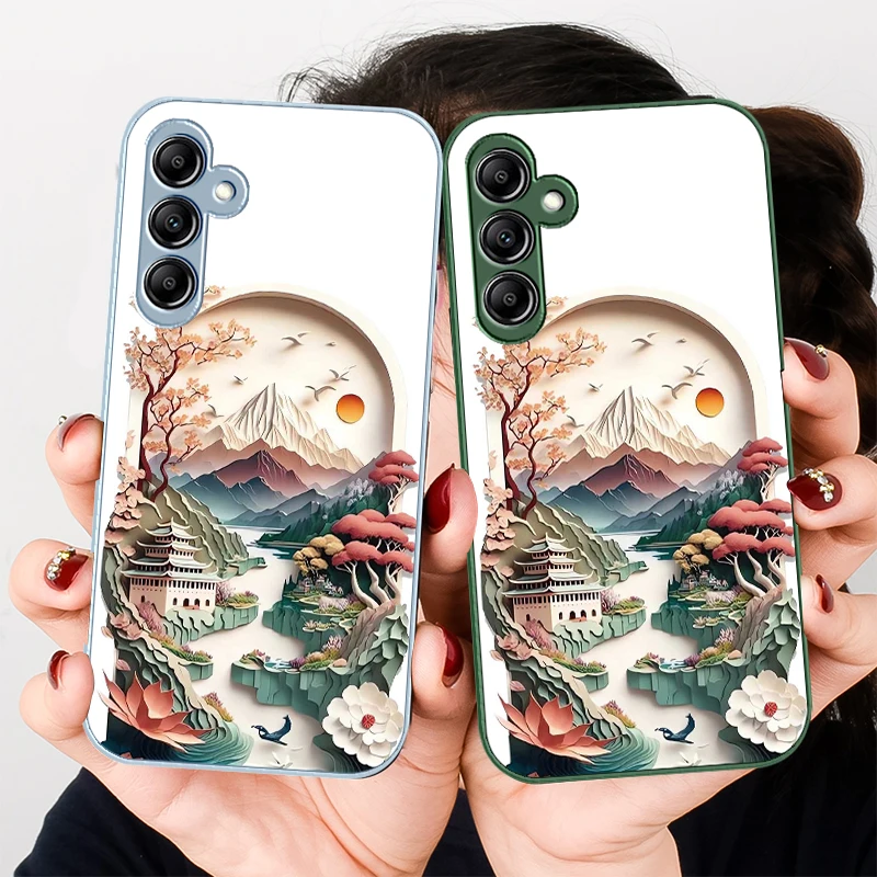 Trees and House Scenery for Samsung Galaxy A01 02 03 Core A04 A14 4G A13 54 34 31 20 25 23 22 5G S21 Ultra S20 glass phone case