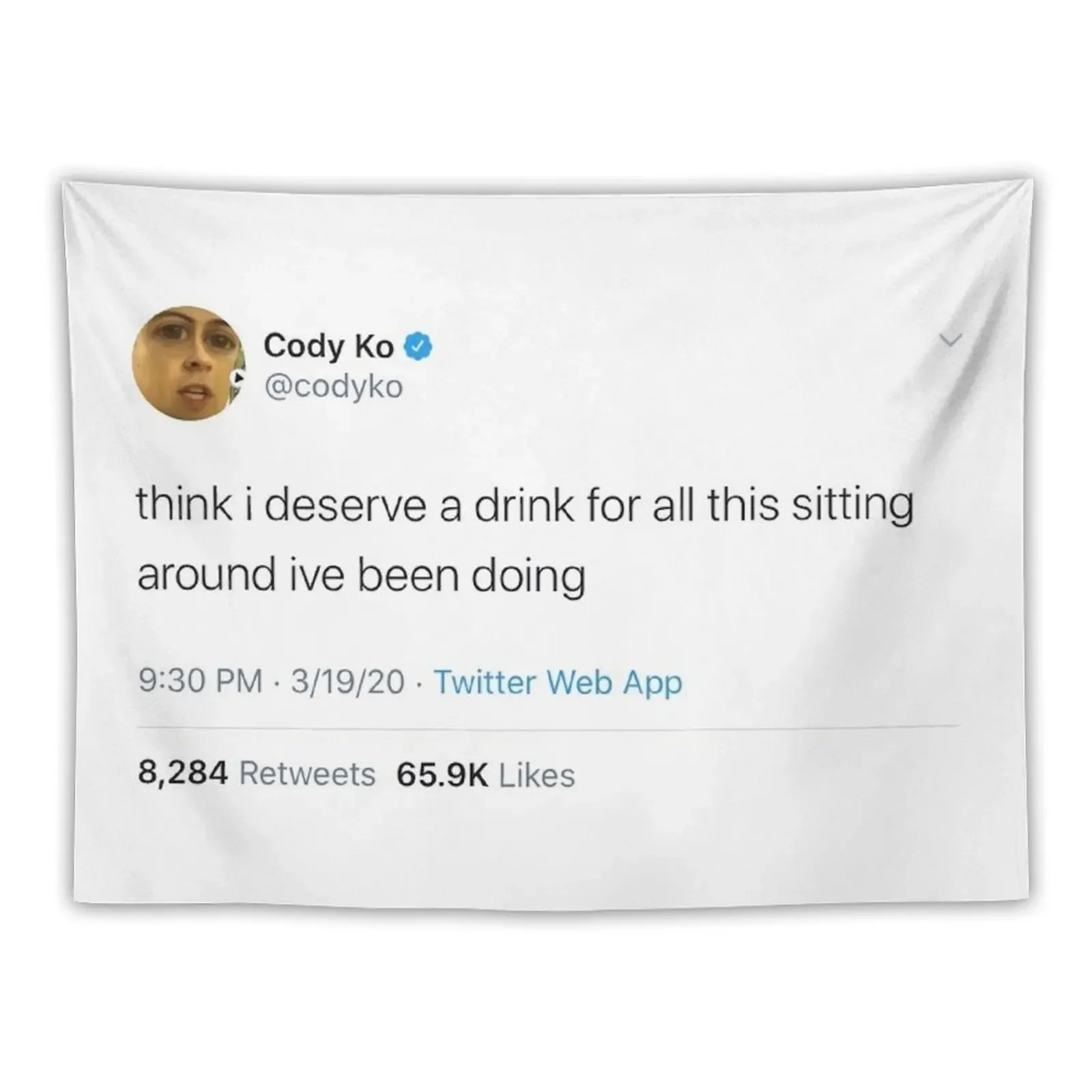 

Cody Ko tweet Tapestry Home Decorations Decoration Pictures Room Wall On The Wall Tapestry