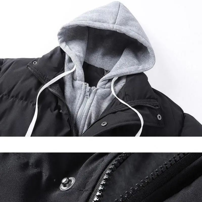 M-5XL Plus Size Men Top Hooded Casual Fashion Outwear Fake Two Pieces Zipper Fly Parkas Kurtki Zimowe płaszcze z kapturem XXXXXL