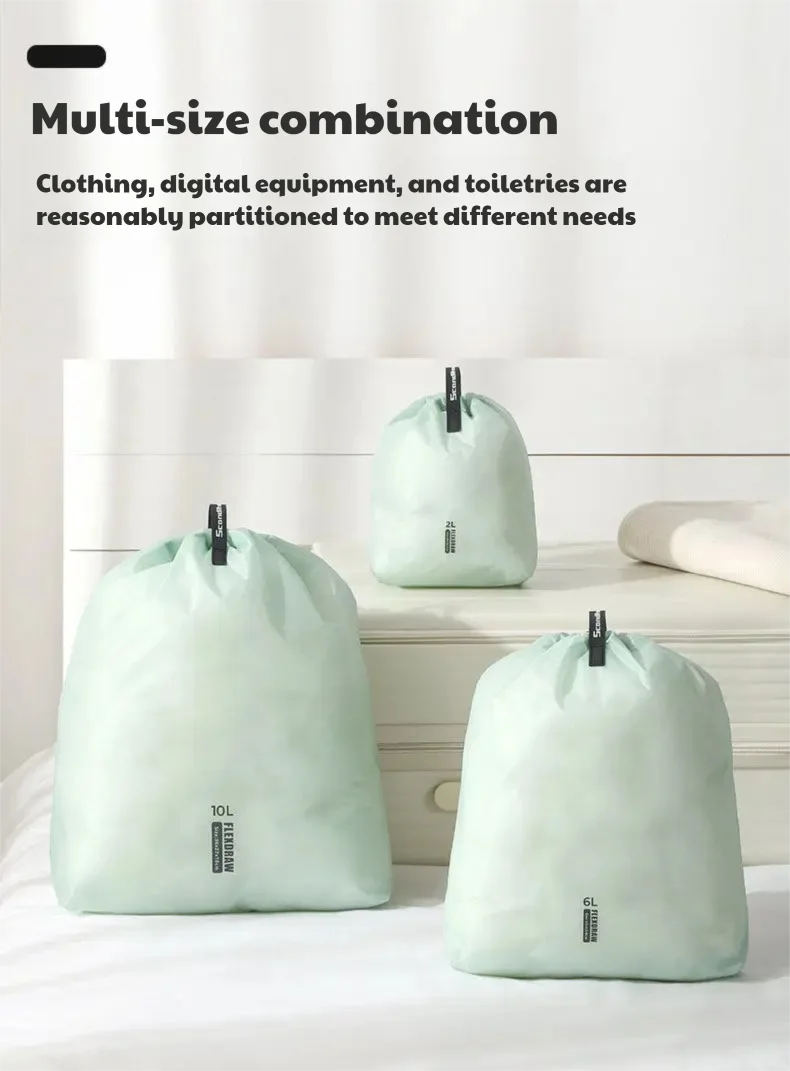Reise-Aufbewahrungsbeutel mit Kordelzug, wasserdicht, leicht, für Kleidung, Verpackungswürfel, Organizer, mehrere Größen, für Socken, Schuhe, Gepäck – Detail 8