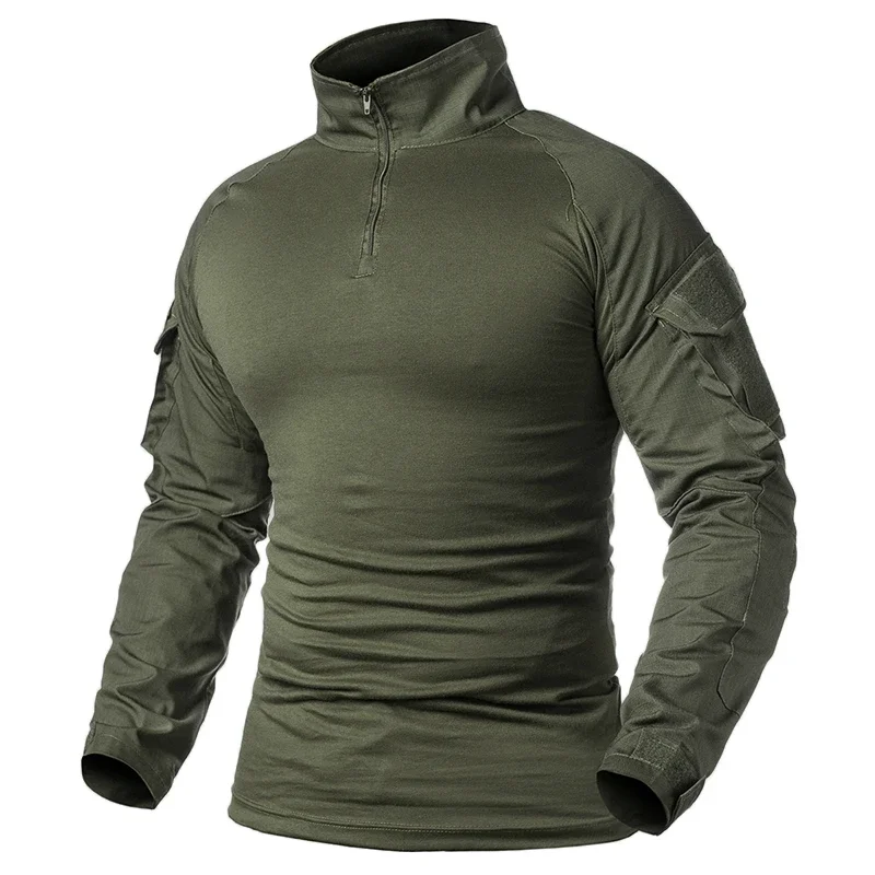 Camisa de manga larga de combate para hombre, camisa táctica de algodón con cremallera, Camuflaje del Ejército de EE. UU., Airsoft, 1/4