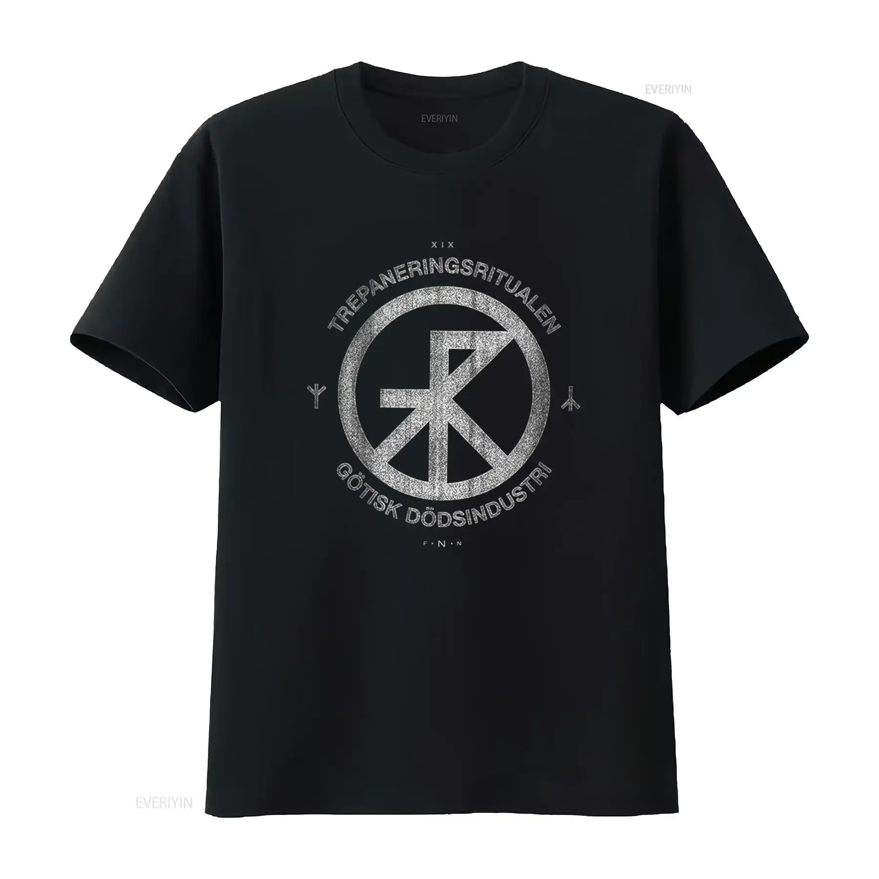 TREPANERINGSRITUALEN Logo T Shirt Gothic Death Industry Design for Men's Fashion Statement vintage Washed Casual