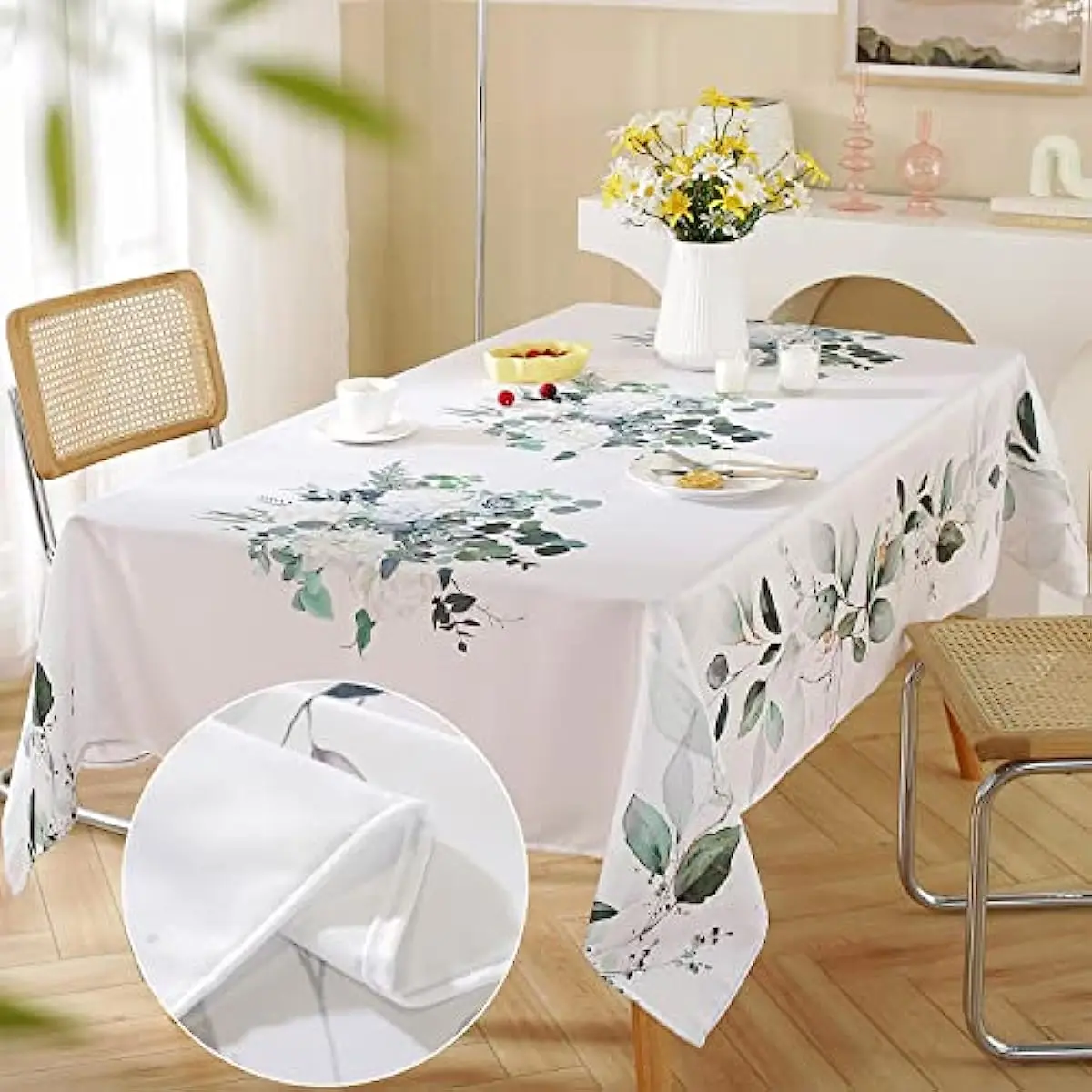 Spring Watercolor Eucalyptus Rectangular Tablecloth Kitchen Table Decor Waterproof Tablecloth for Holiday Party Decoration