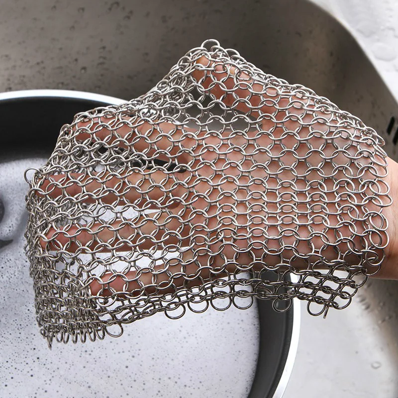 Cast Iron Scrubber Chainmail Cleaner for Cast Iron Pans, Stainless Steel Chain Mail to Clean Cast Metal Chain Cleaning Mesh